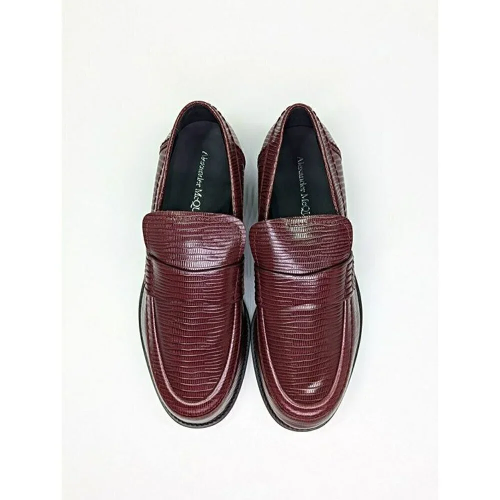 Alexander McQueen Men’s Jupiter Leather Moccasins Burgundy Size 45 (MSRP $990)
